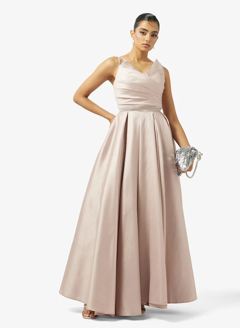 Akadia Fashion  V-DRAPED BUST LACED TAFFETA DRESS for Women | Best Price UAE